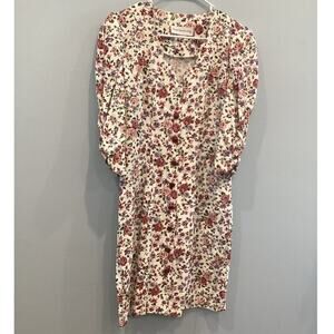 Vtg Womens Dress Sz S M White Pink Rose Cottagecore Feminine Romantic 90s 80s